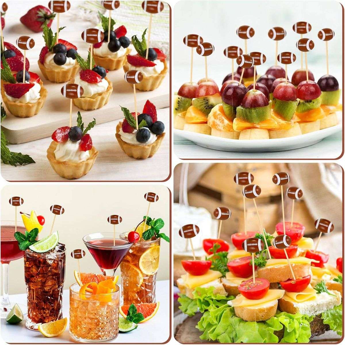 100 PieceFootball Cocktail Picks 12cm Bamboo Appetizer Toothpick Decorative