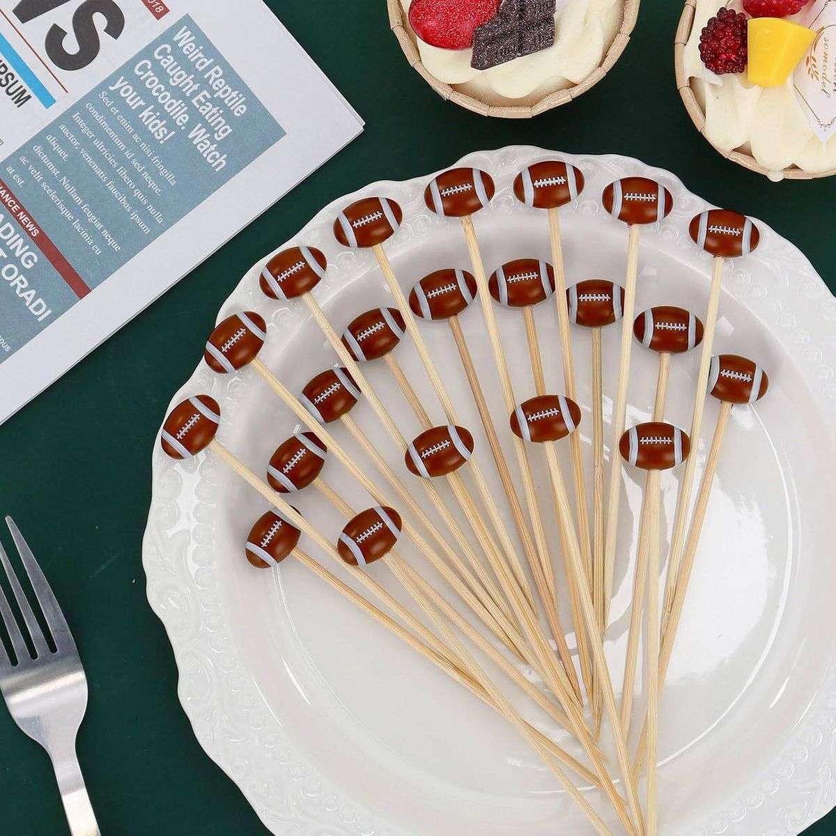 100 PieceFootball Cocktail Picks 12cm Bamboo Appetizer Toothpick Decorative