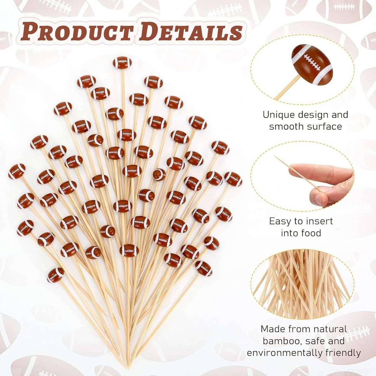 100 PieceFootball Cocktail Picks 12cm Bamboo Appetizer Toothpick Decorative