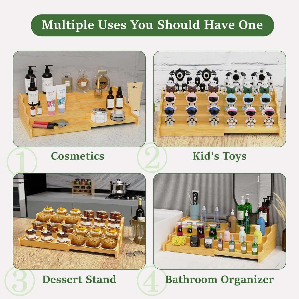 3 Tier Expandbale Bamboo Spice Rack Organiser Cabinet With Labels & Marker