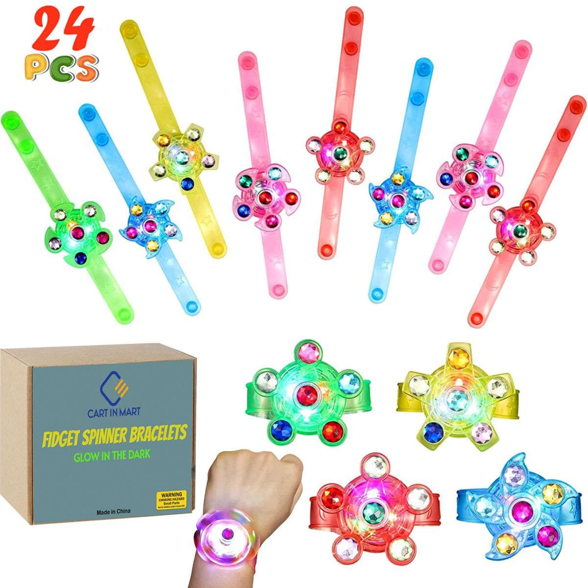 24 Pack LED Glow In The Dark Fidget Spinner Bracelets Party Favors Supplies