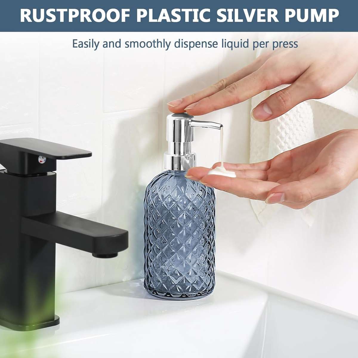 2-Pack Glass Hand Soap Dispenser Lotion Refillable Stainless Steel Pump