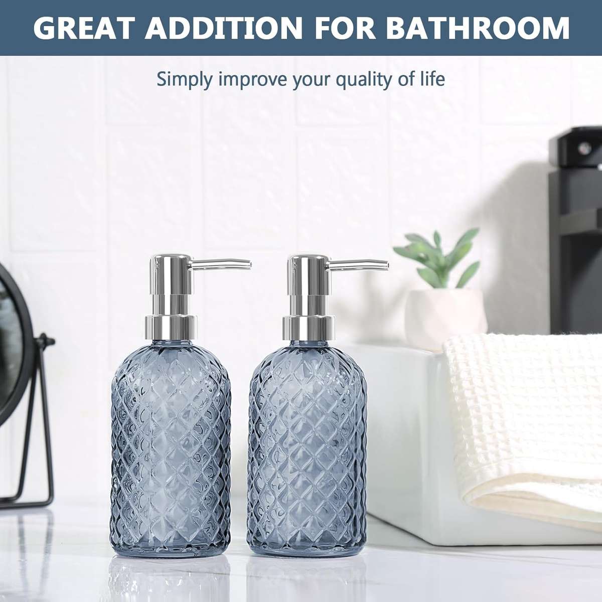 2-Pack Glass Hand Soap Dispenser Lotion Refillable Stainless Steel Pump