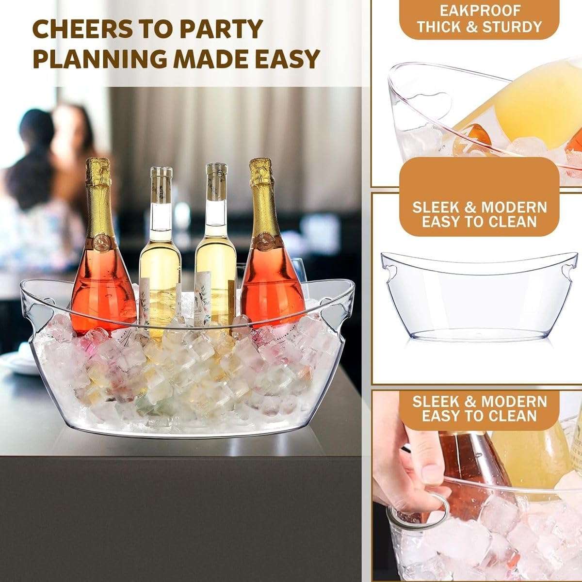 2 Pack Clear Large Ice Buckets For Parties Drink Bottles With Scoop-5.5L