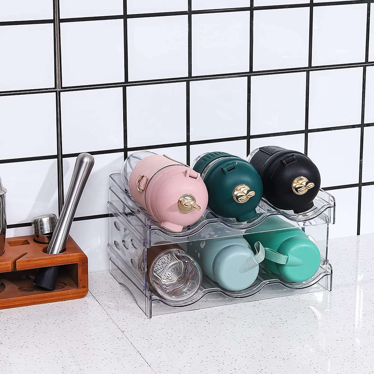 2 Pack Water Bottle Organizer Holder & Cleaner Brush