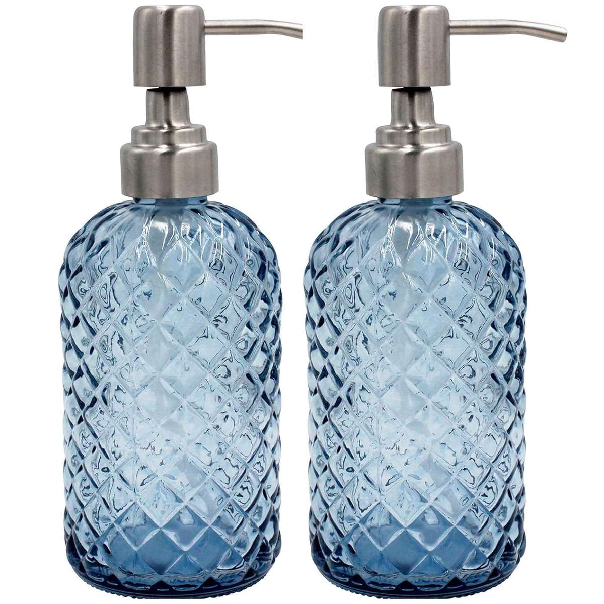 2-Pack Glass Hand Soap Dispenser Lotion Refillable Stainless Steel Pump
