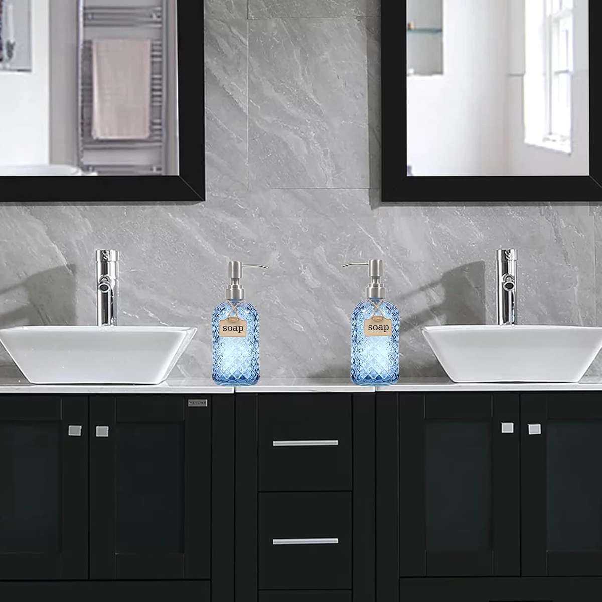 2-Pack Glass Hand Soap Dispenser Lotion Refillable Stainless Steel Pump