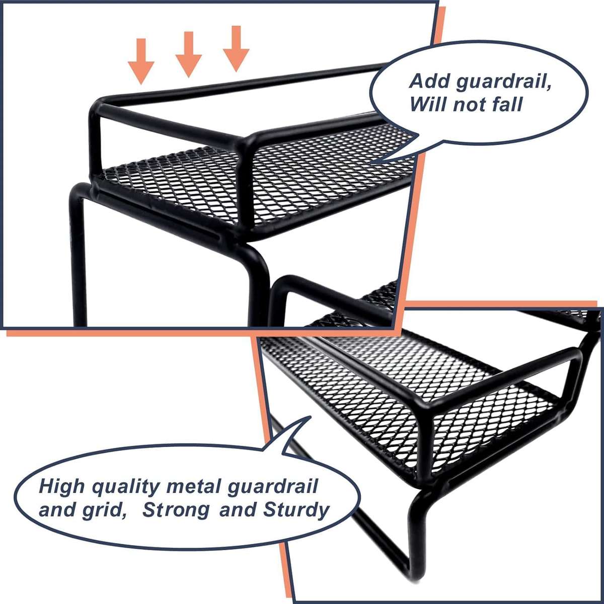 2-Pack 4 Tier Expandable Spice Rack Organiser For Cabinet Countertop-Metal