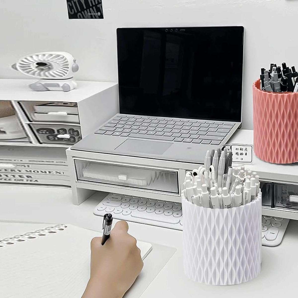 360 Rotating Desk Organisers With 5 Slots Office Pen Pencil Makeup Holder - Pink