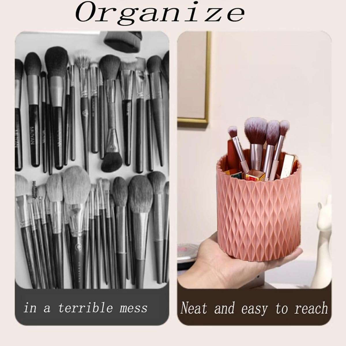 360 Rotating Desk Organisers With 5 Slots Office Pen Pencil Makeup Holder - Pink