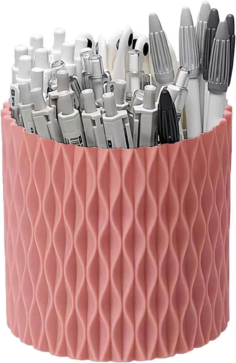 360 Rotating Desk Organisers With 5 Slots Office Pen Pencil Makeup Holder - Pink