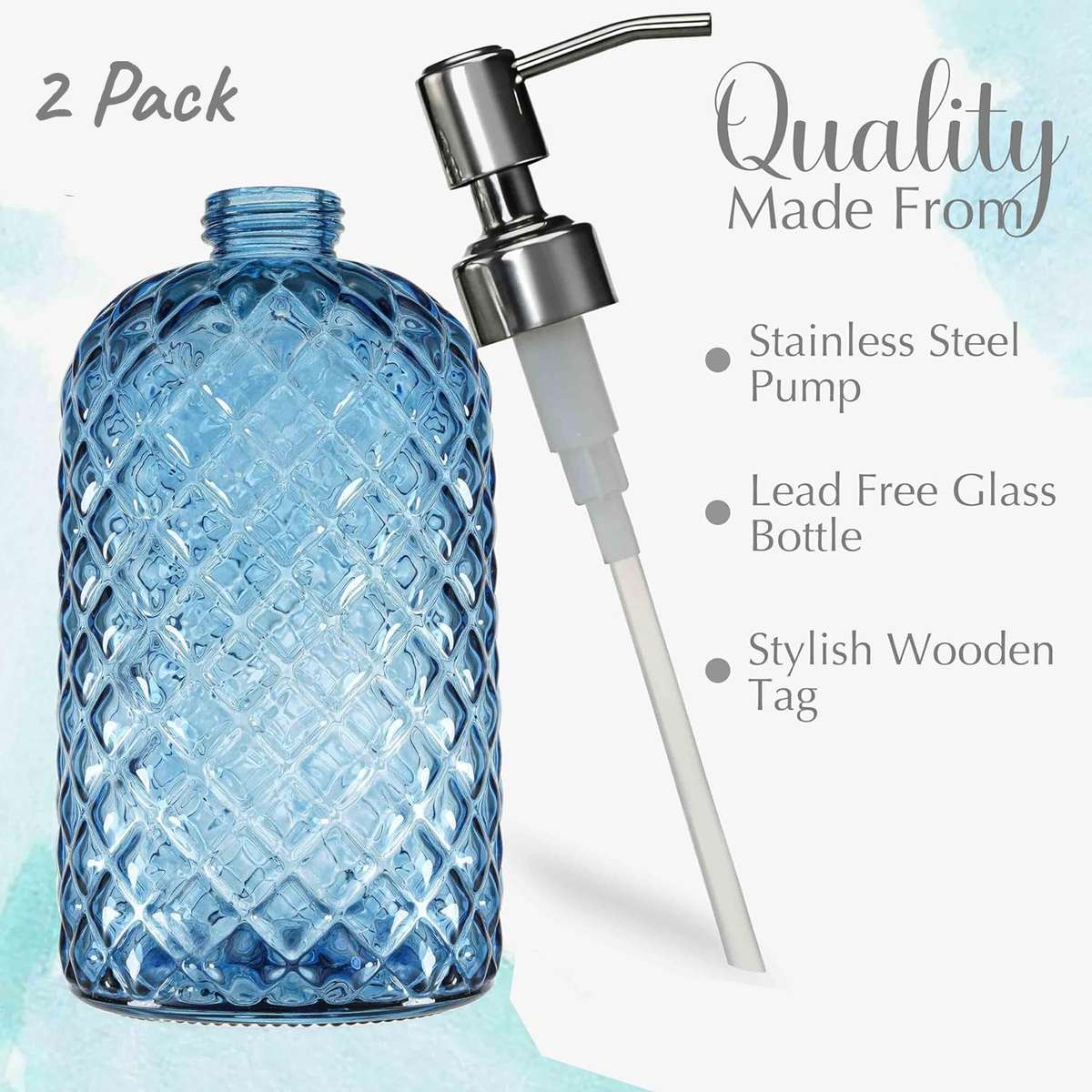 2-Pack Glass Hand Soap Dispenser Lotion Refillable Stainless Steel Pump