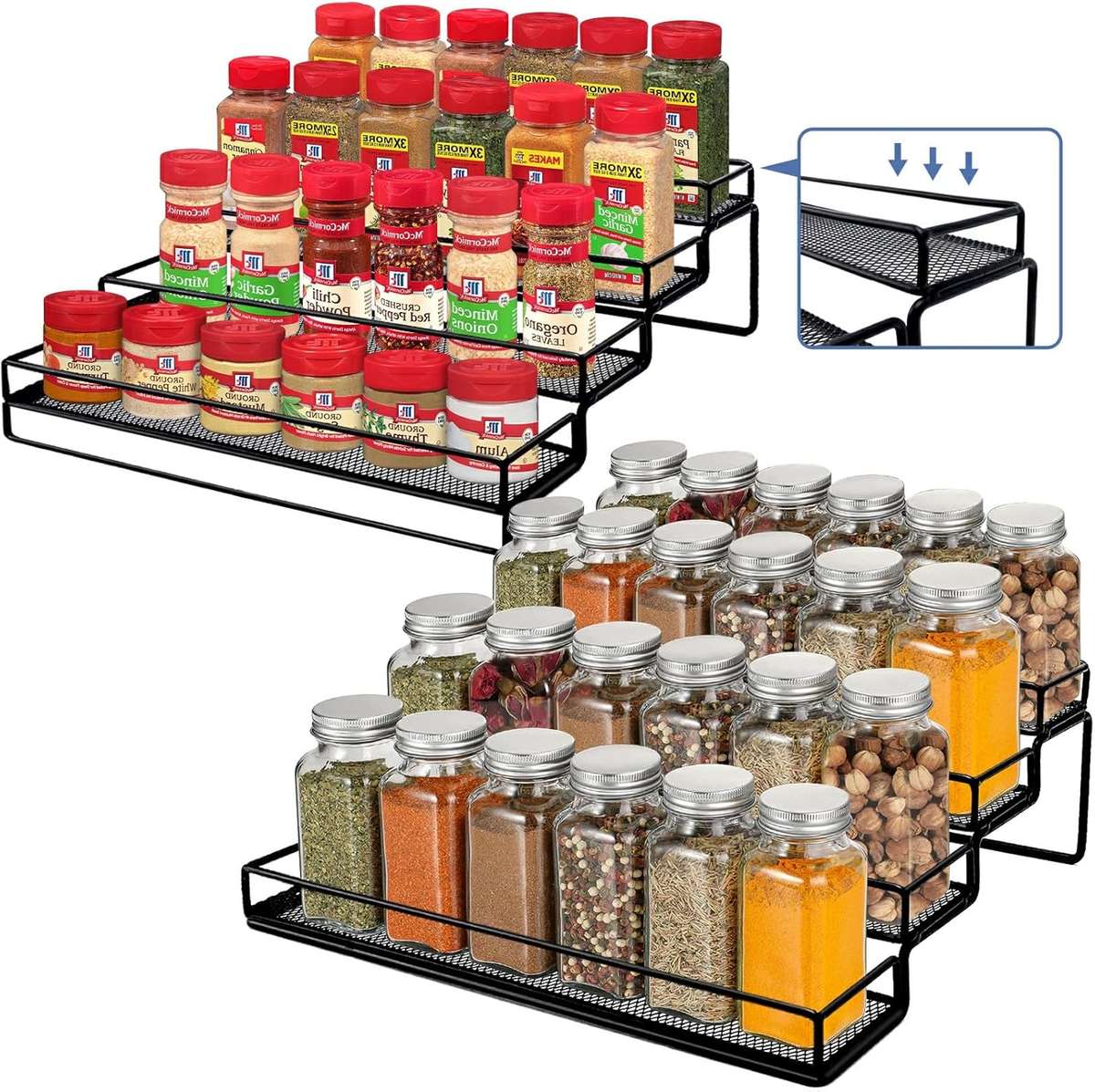 2-Pack 4 Tier Expandable Spice Rack Organiser For Cabinet Countertop-Metal