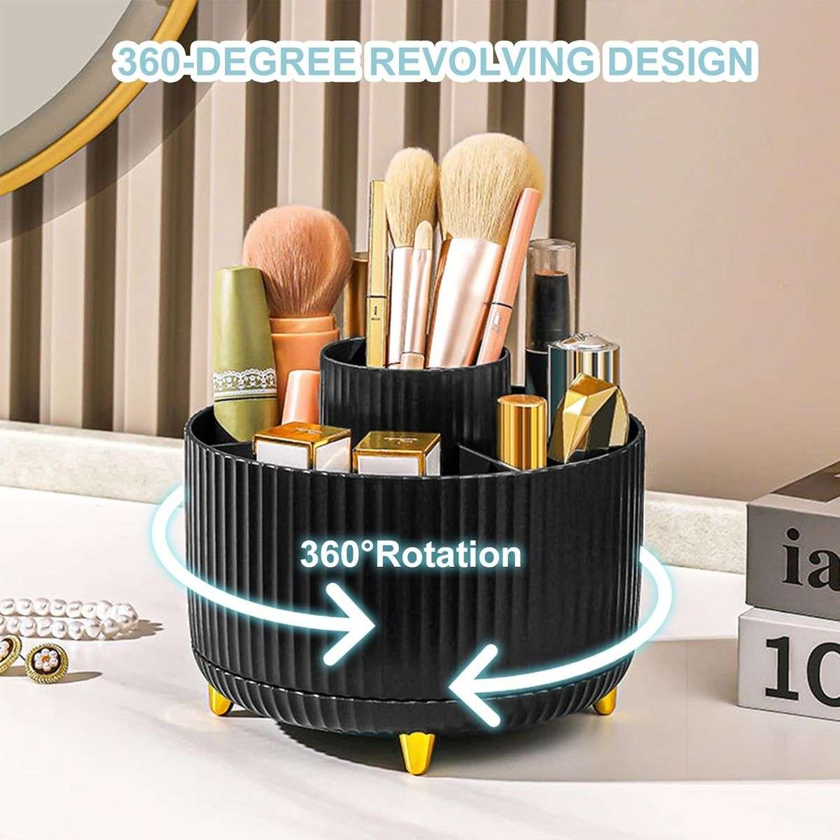 360 Rotating Desk Organisers with 5 Slots for Office Pen Pencil Makeup Holder