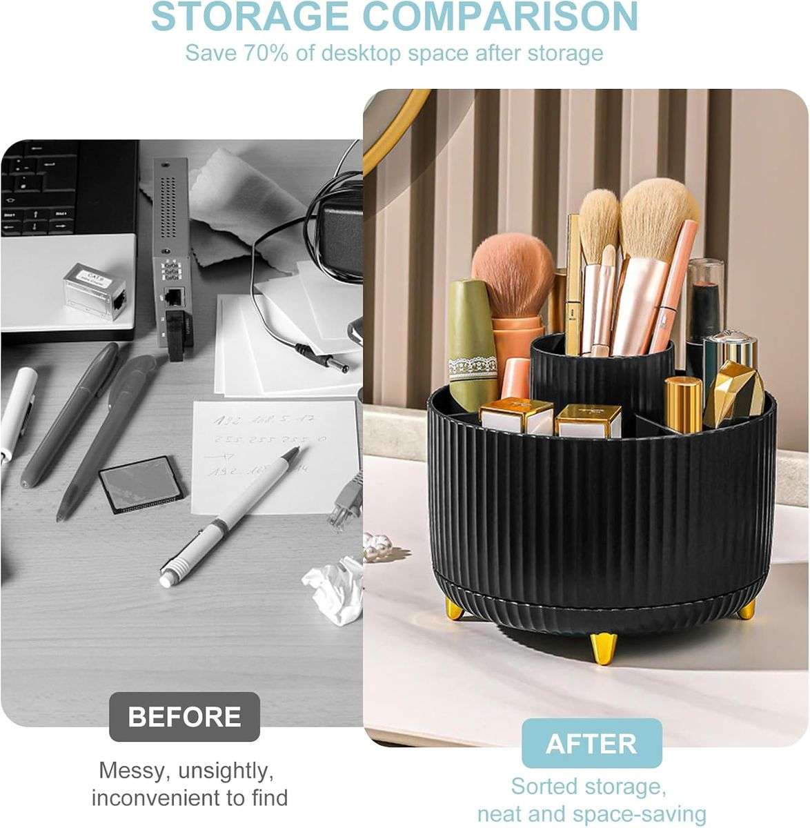 360 Rotating Desk Organisers with 5 Slots for Office Pen Pencil Makeup Holder