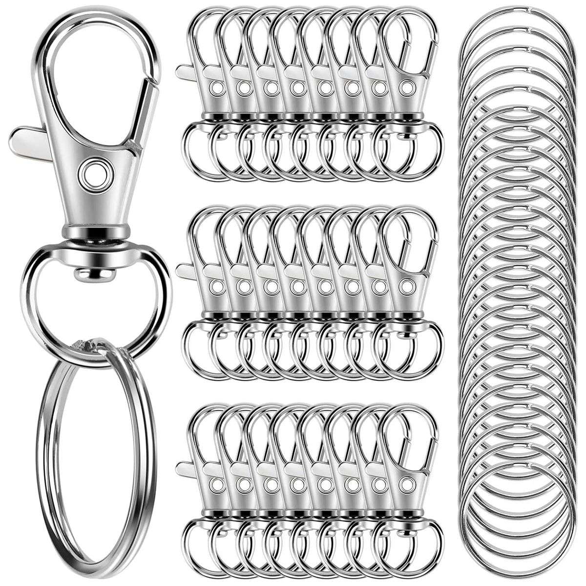 50 Piece Metal Lobster Claw Clasp with Key Rings & Clip Hooks For Crafts