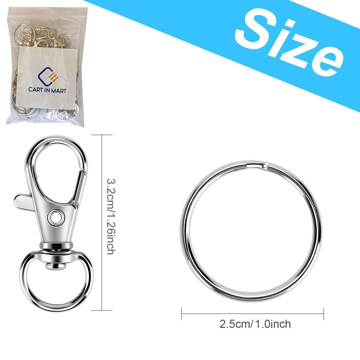 50 Piece Metal Lobster Claw Clasp with Key Rings & Clip Hooks For Crafts