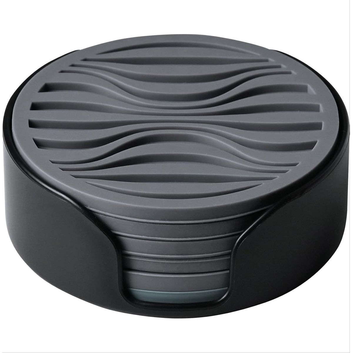 6 Pack Silicone Coasters Set With Holder For Drink Cup Barware - Grey