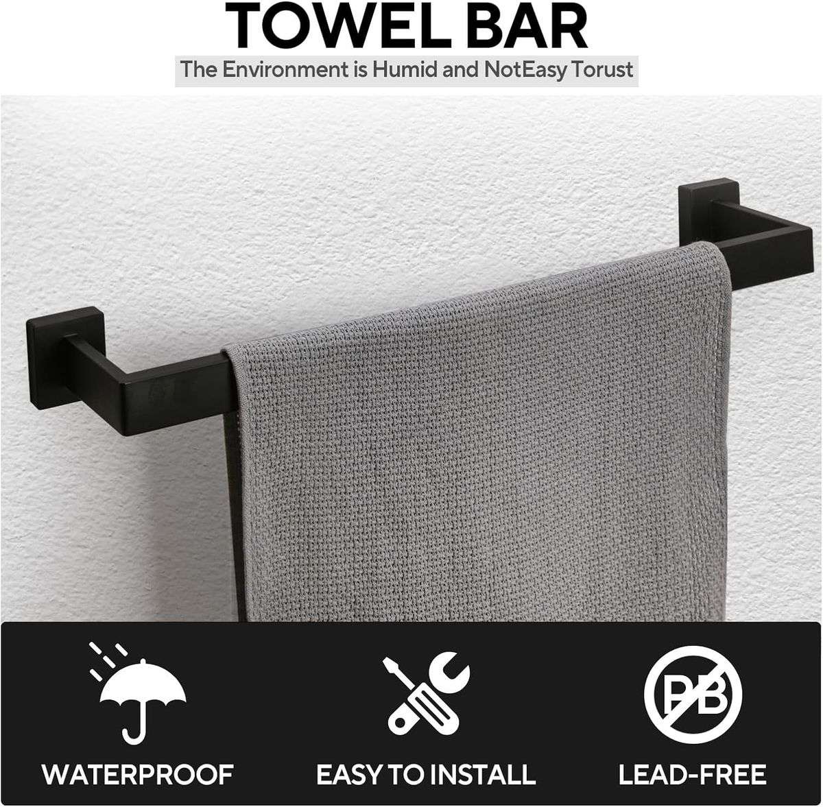 Bathroom Accessories Set-Bath Towel Rack Hanger - Matte Black - 5 Piece