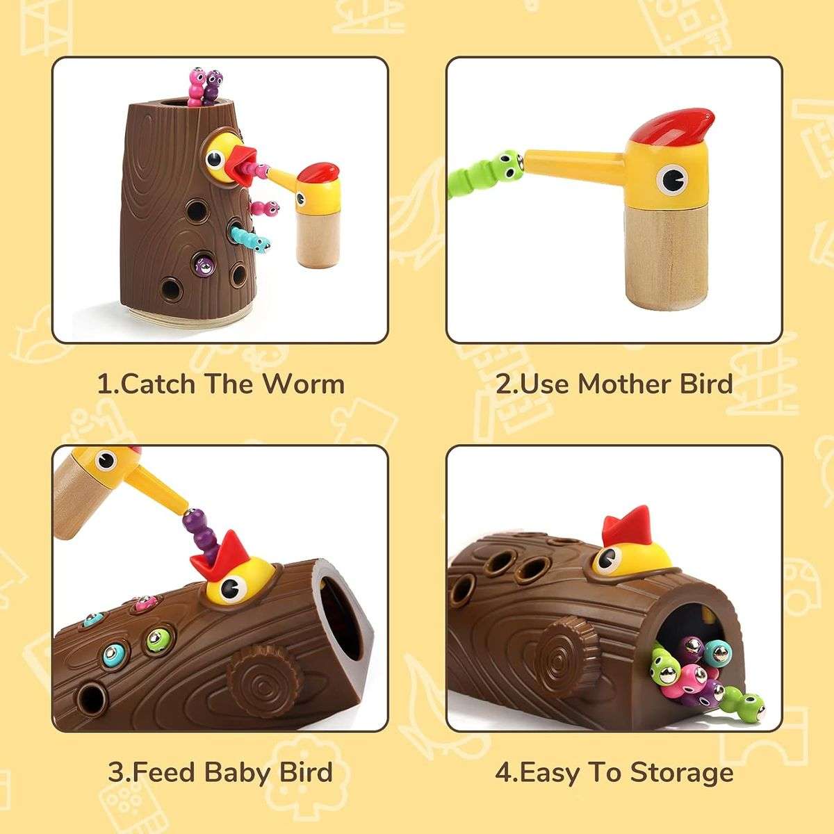 Montessori Toys 2-4 Year Old Magnetic Bird Feeding Game Learning Fine Motor