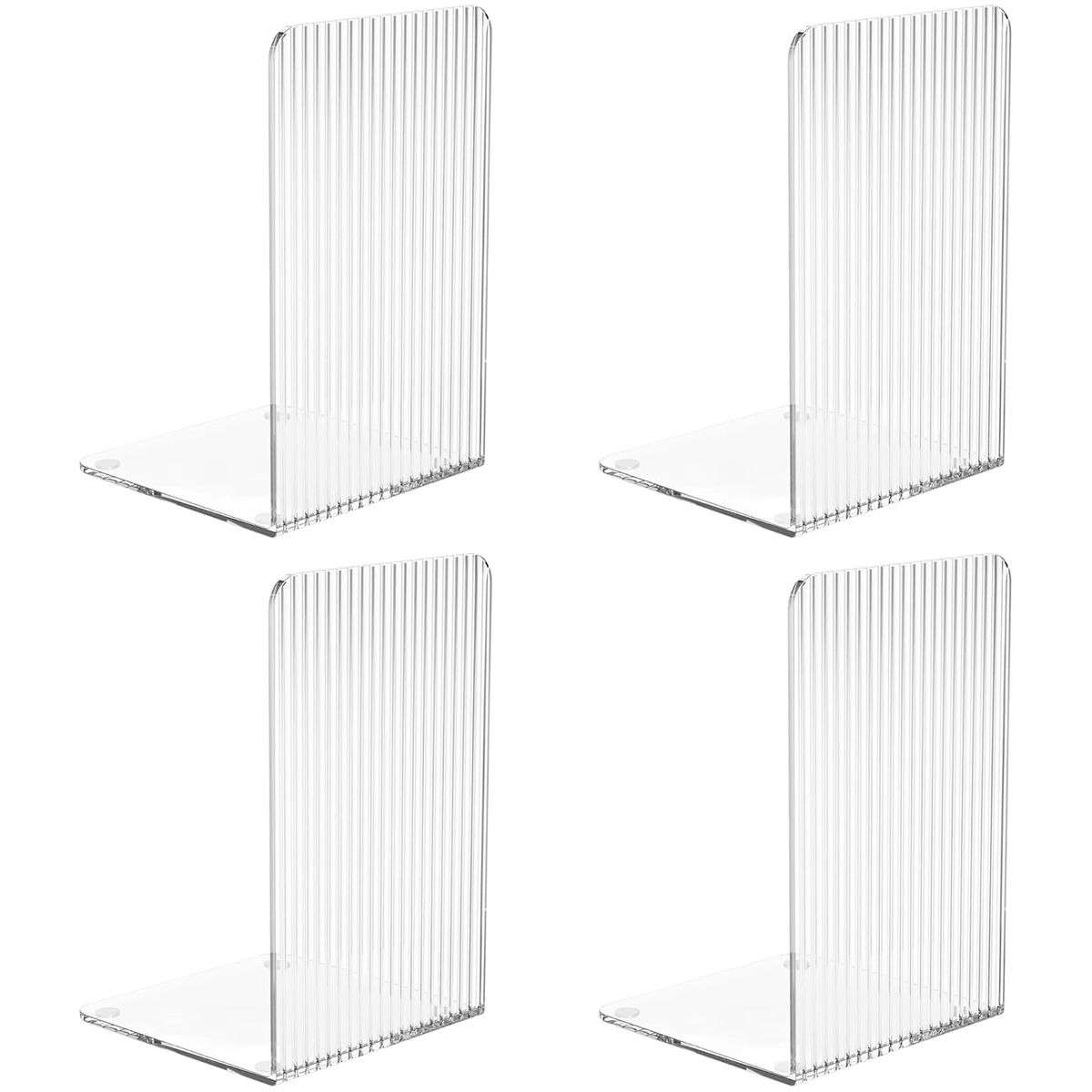 4 Pack Clear Acrylic Book Ends Heavy Duty Bookends Shelves Desktop Organizer