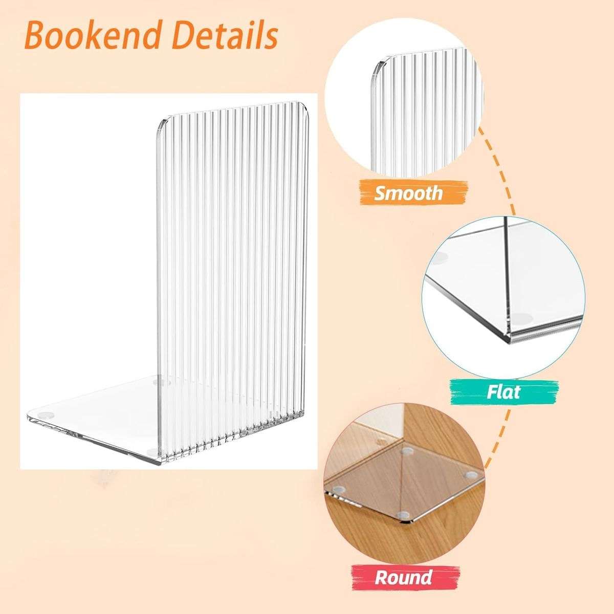 4 Pack Clear Acrylic Book Ends Heavy Duty Bookends Shelves Desktop Organizer