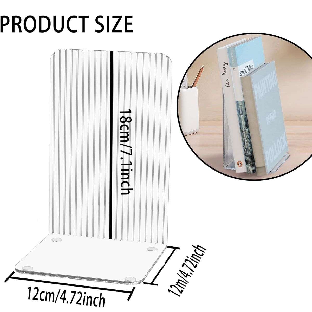 4 Pack Clear Acrylic Book Ends Heavy Duty Bookends Shelves Desktop Organizer