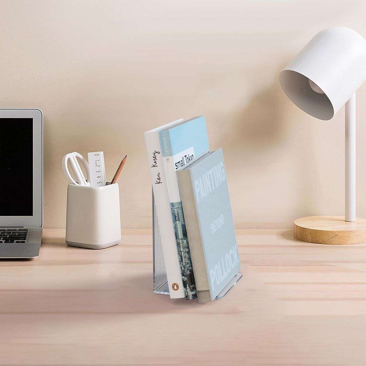 4 Pack Clear Acrylic Book Ends Heavy Duty Bookends Shelves Desktop Organizer