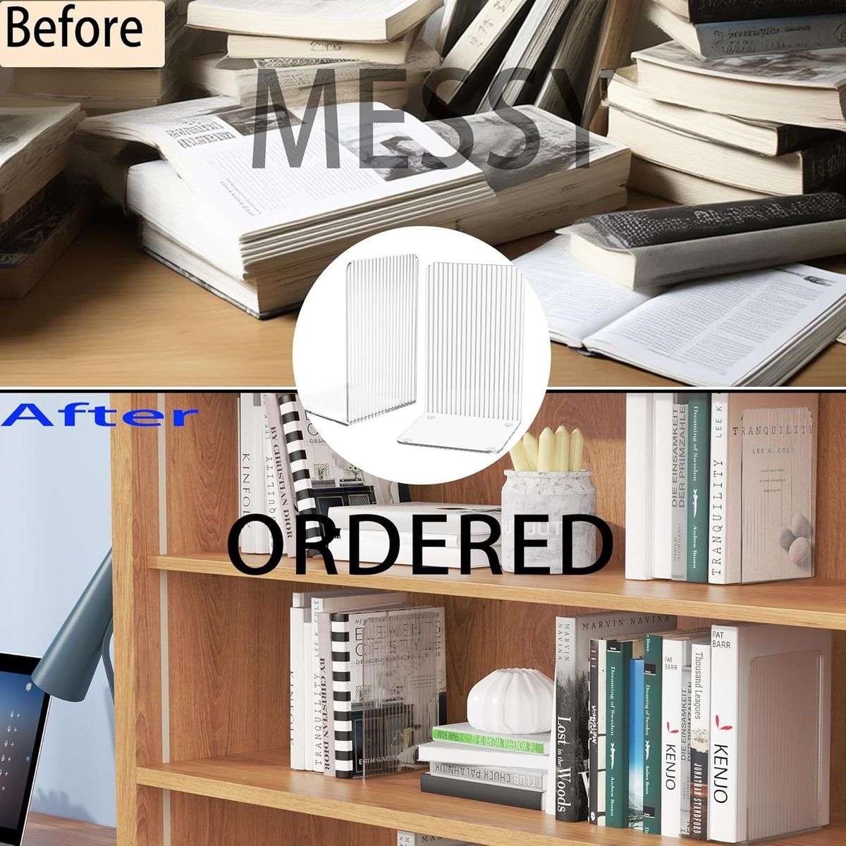 4 Pack Clear Acrylic Book Ends Heavy Duty Bookends Shelves Desktop Organizer
