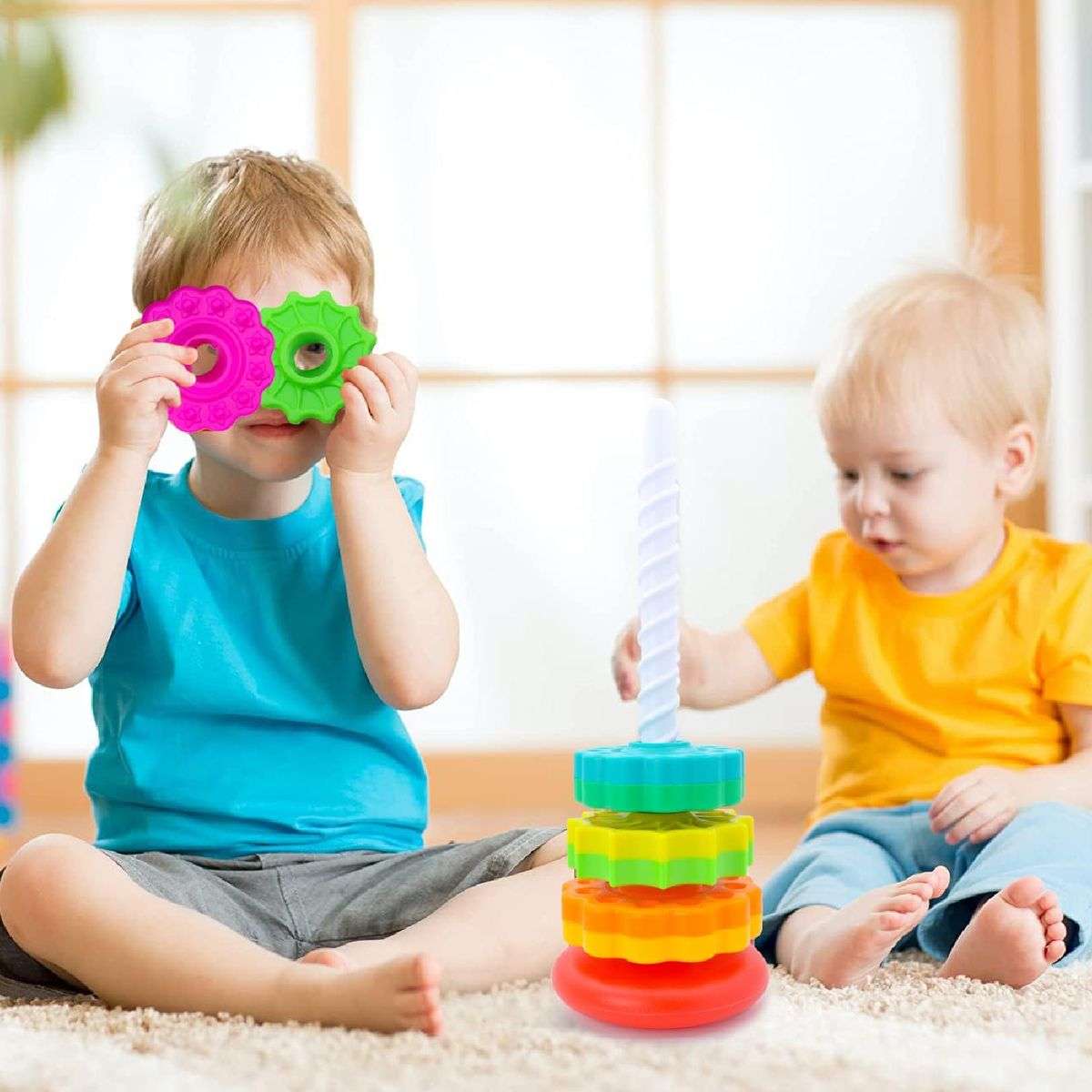 Baby Spinning Stacking Toys Montessori Rainbow Ring Stacker 1-3 Year Olds