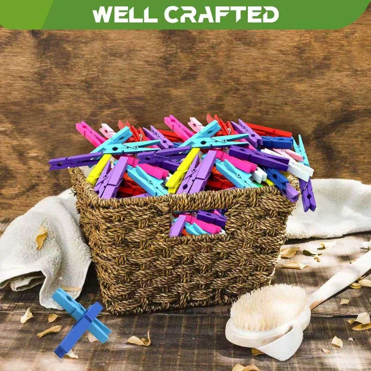 100 Pack Wooden Colored Clothes Pins-Clothing Pegs For Crafts Laundry-7.2cm