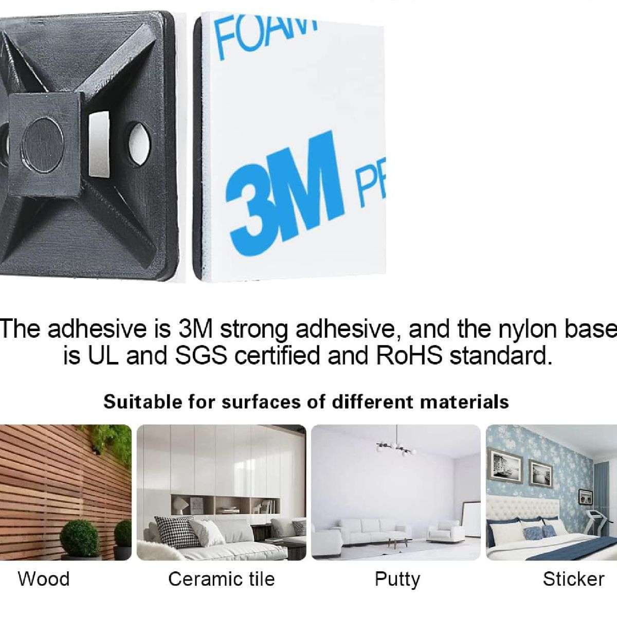 100Pack Black Cable Zip Tie Mounts with 8" Zip Ties Screws Strong Back Clip