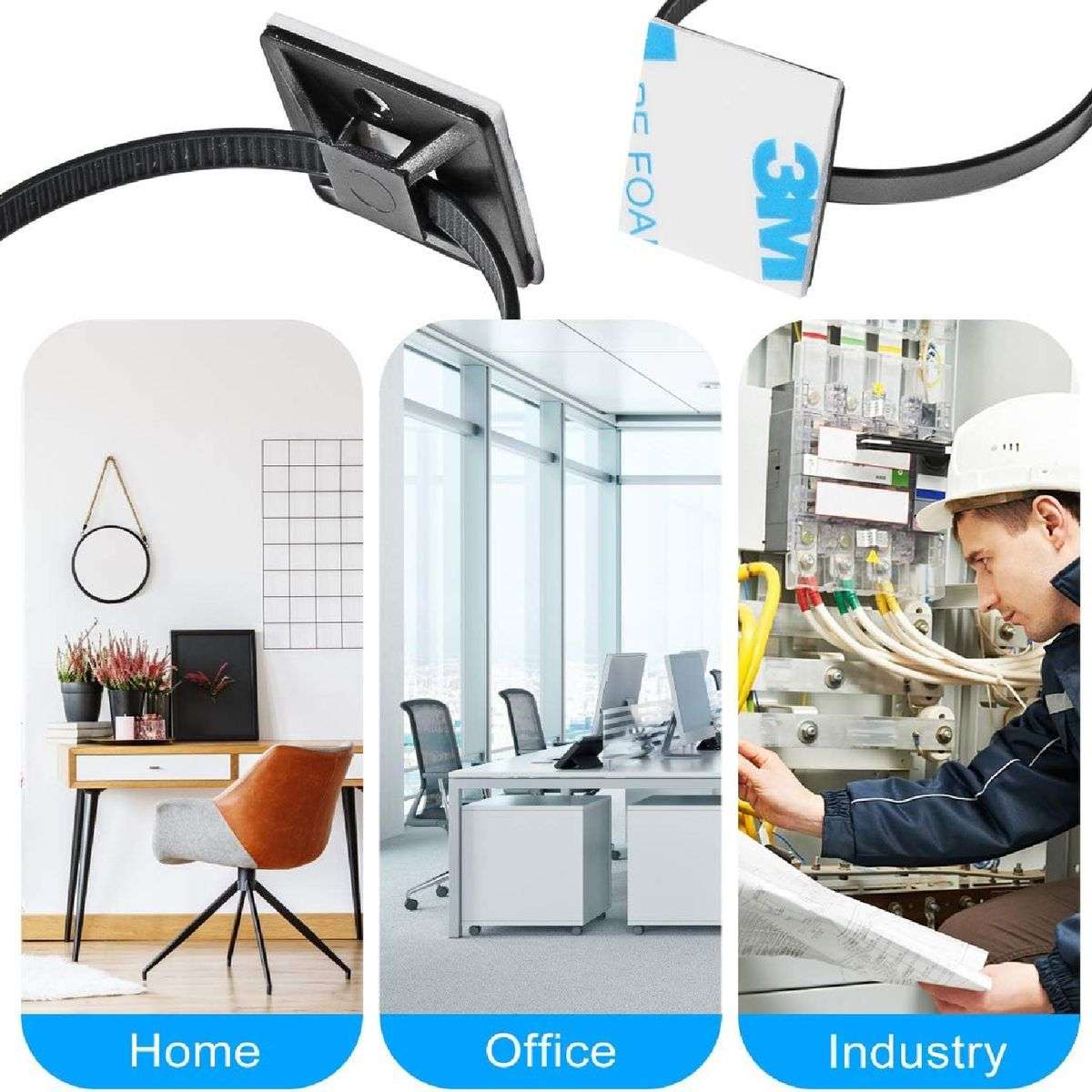 100Pack Black Cable Zip Tie Mounts with 8" Zip Ties Screws Strong Back Clip