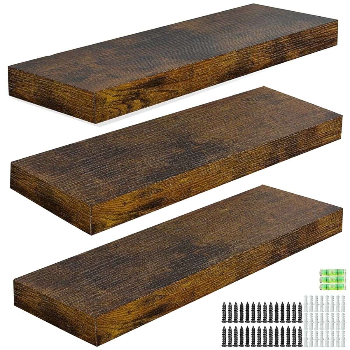 Wall Mounted Bathroom Floating Display Shelf Invisible Brackets-3 Shelves