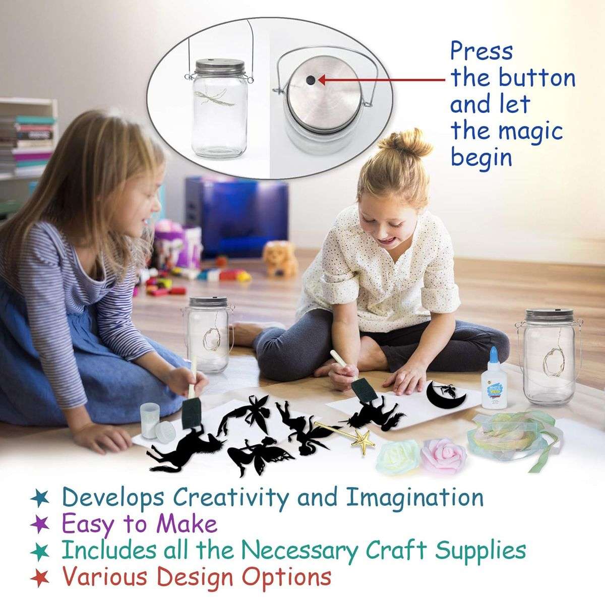 Fairy Toys Lantern Glitter Decorative Night Light for Kids DIY Kit Art Set