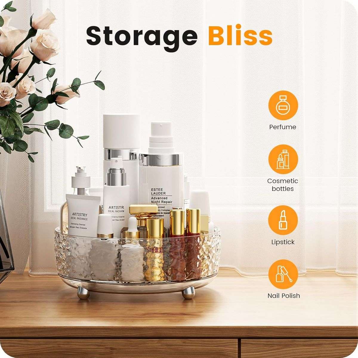 360 Rotating Makeup Organizer Lazy Susan for Vanity Turntable Clear 23cm