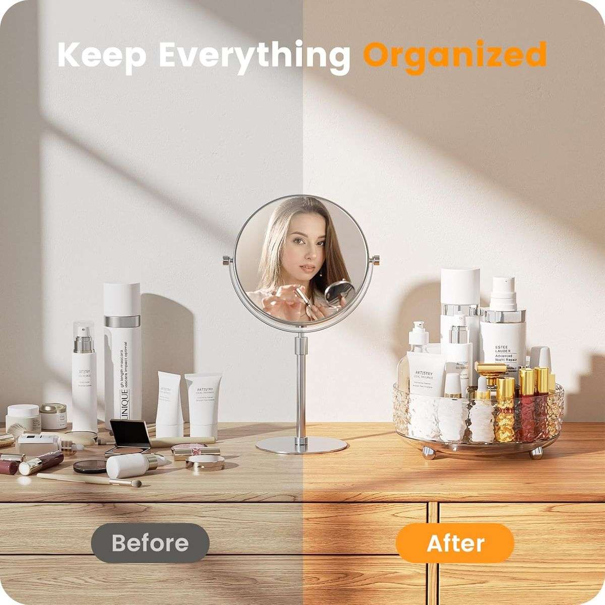 360 Rotating Makeup Organizer Lazy Susan for Vanity Turntable Clear 23cm