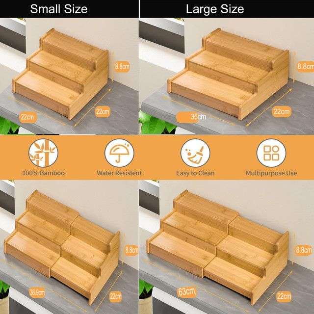 3 Tier Expandbale Bamboo Spice Rack Organiser Cabinet With Labels & Marker - S
