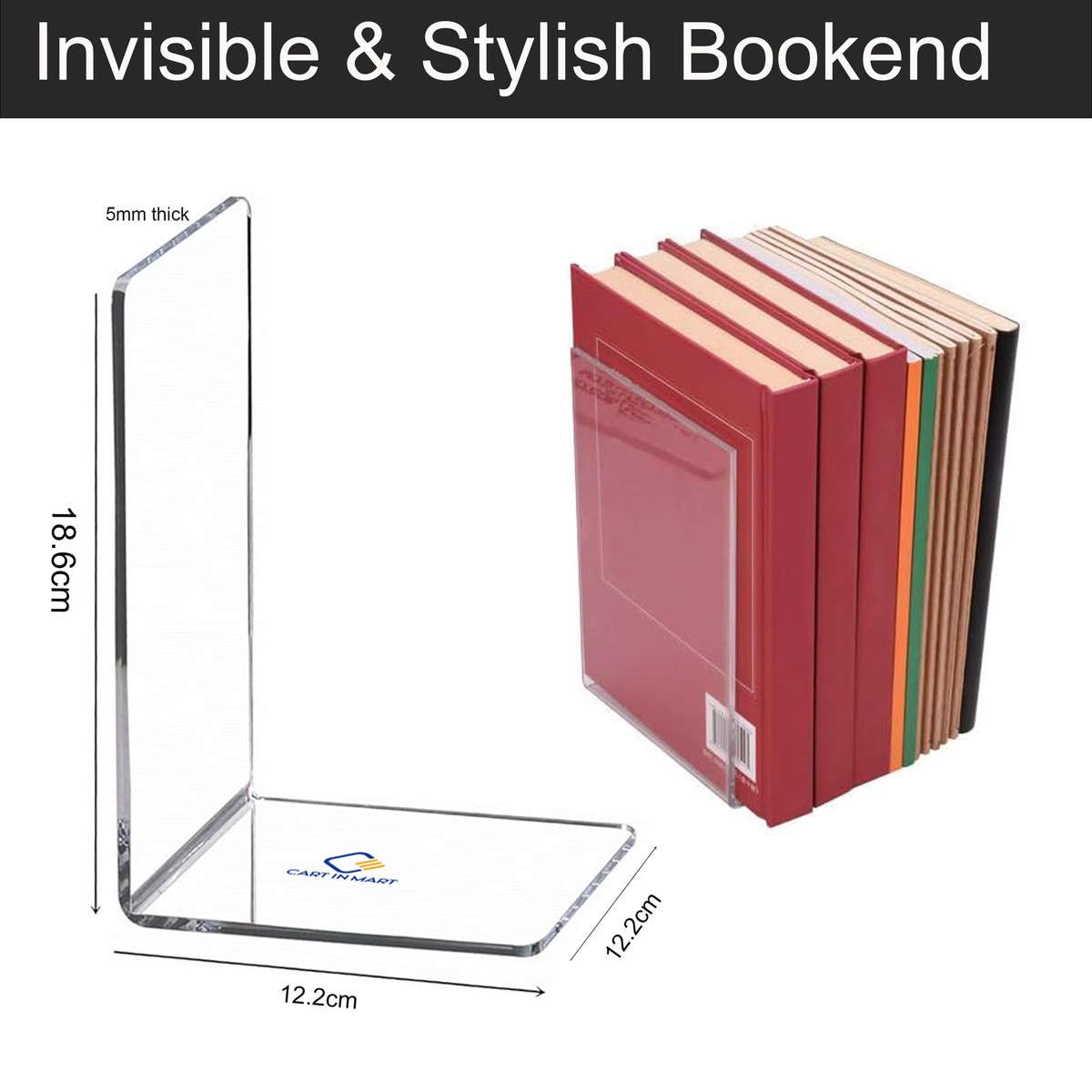 Clear Acrylic Bookends For Shelves Desk Book Stopper Organiser- 8 Pack
