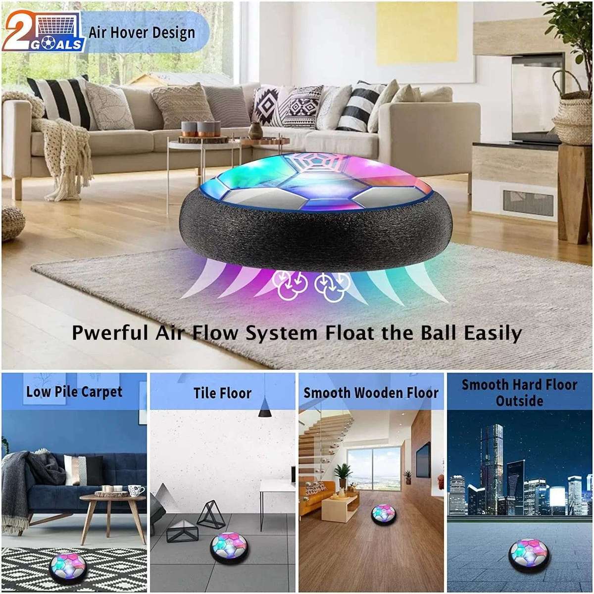 LED Hover Soccer Ball with 2 Goals USB Rechargeable