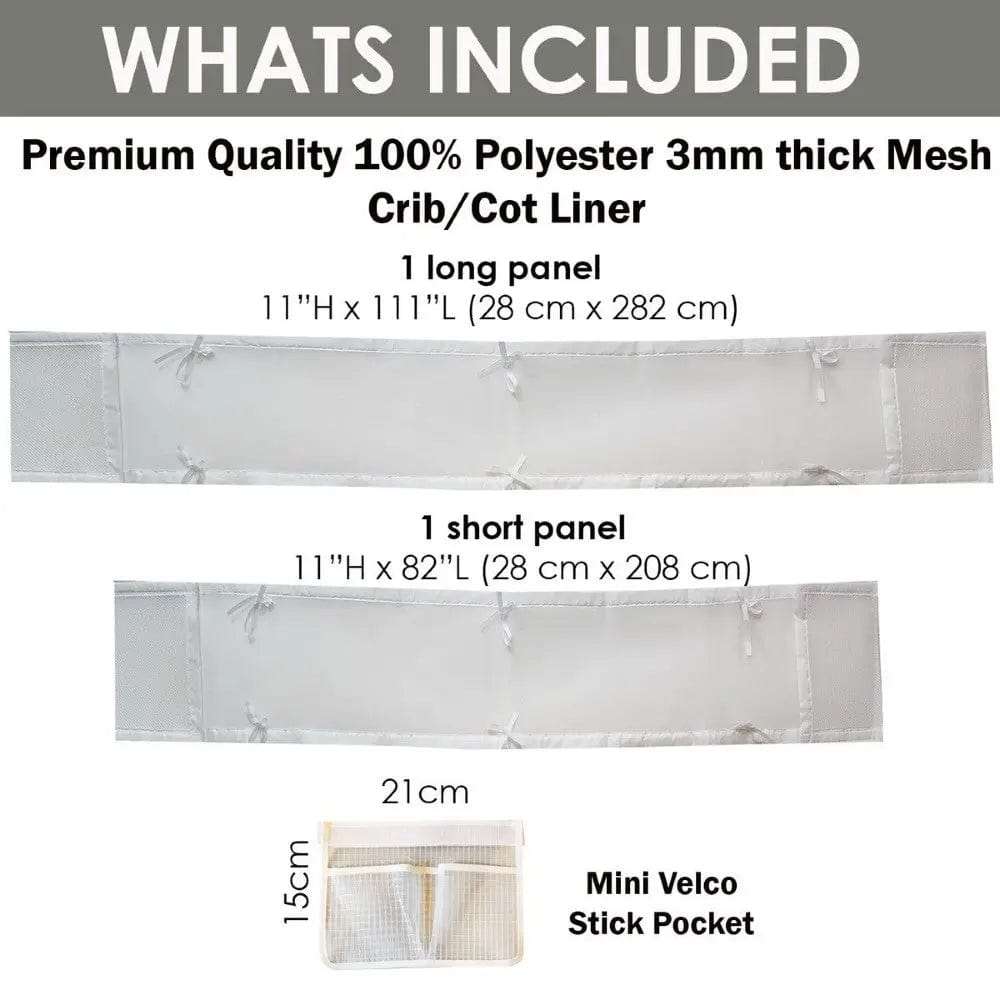 4 Sided Cot Bumper Mesh Baby Crib Liner- Breathable (Only Liners,No Cot Included)