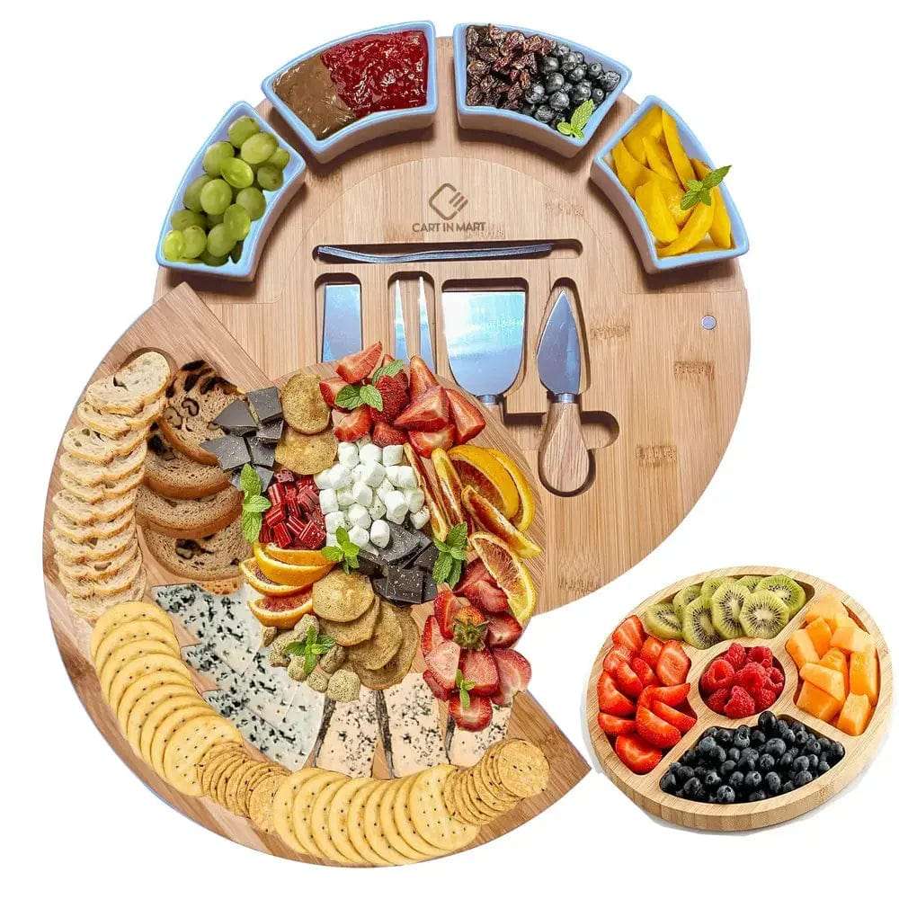 Cheese Board and Knife Set With Food Tray- Round