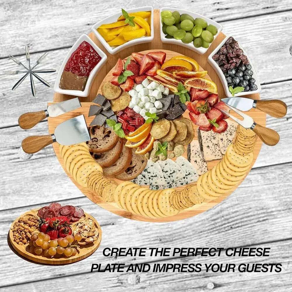 Cheese Board and Knife Set With Food Tray- Round