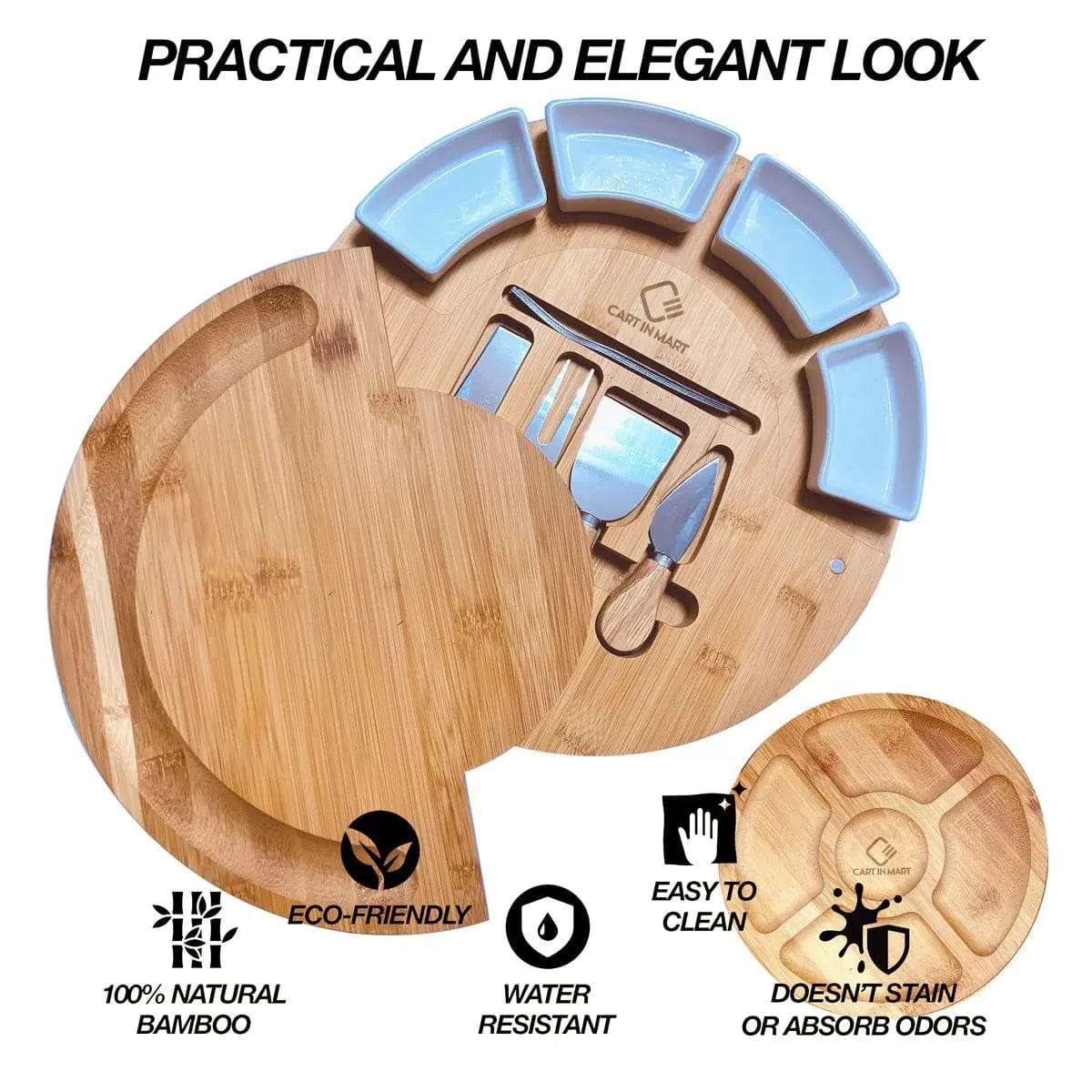 Cheese Board and Knife Set With Food Tray- Round