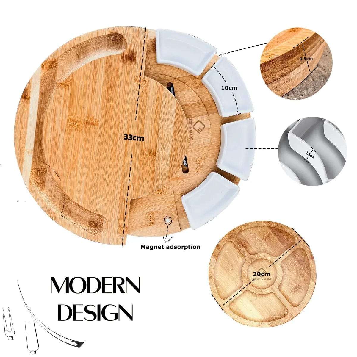 Cheese Board and Knife Set With Food Tray- Round