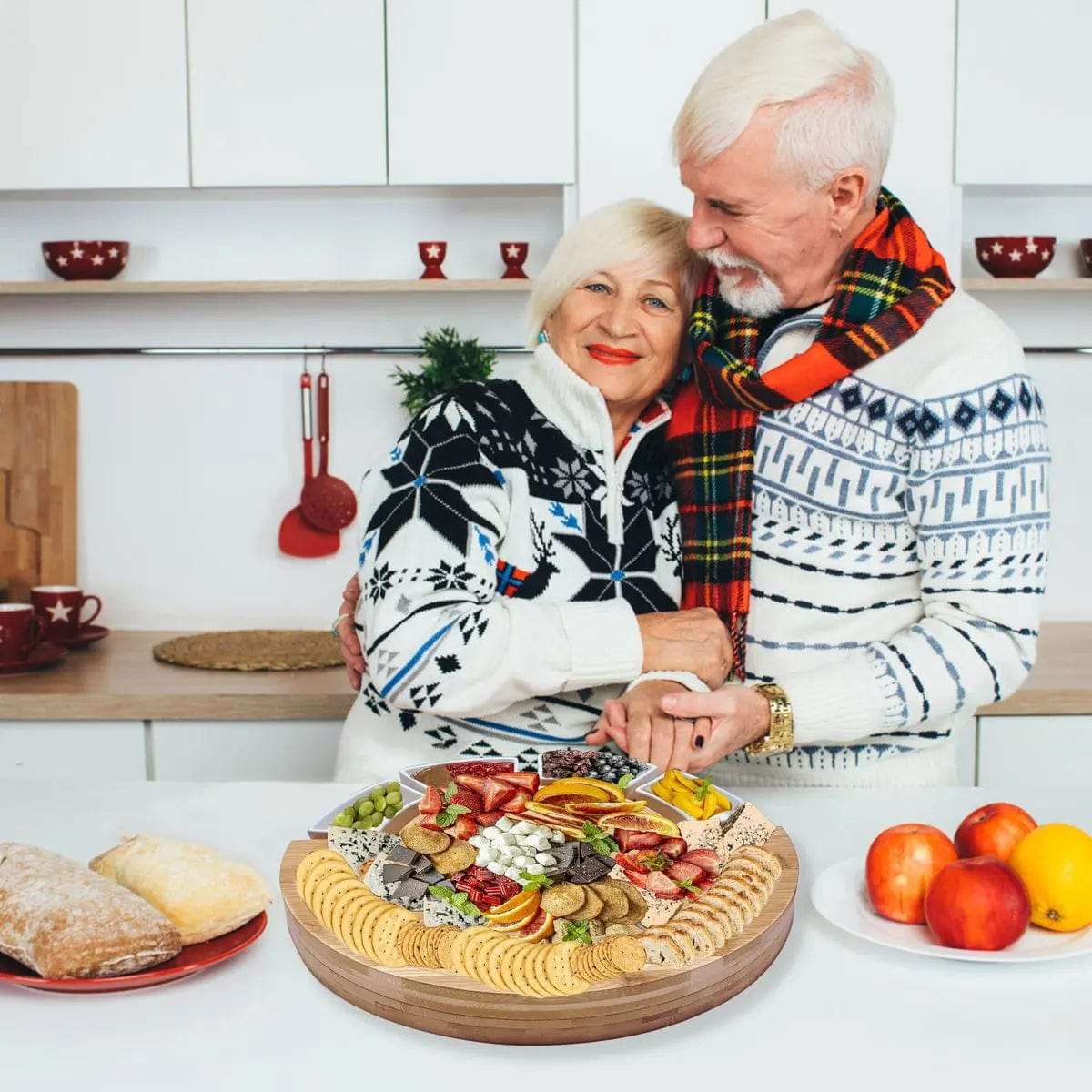 Cheese Board and Knife Set With Food Tray- Round