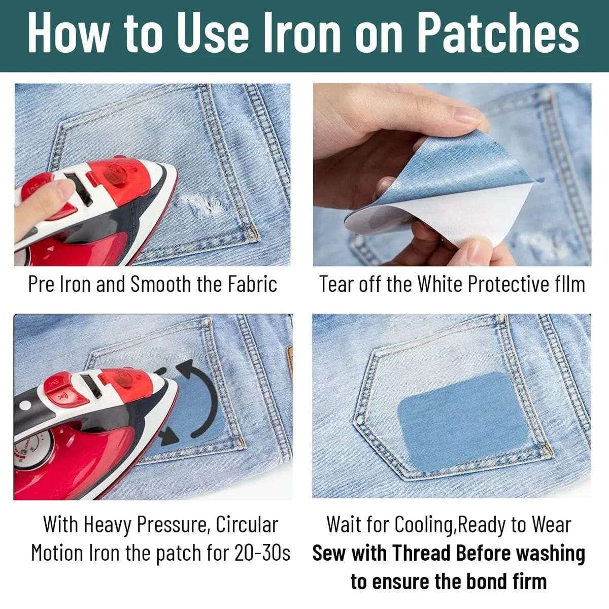 30 Pack Iron on Repair Patch For Fabric