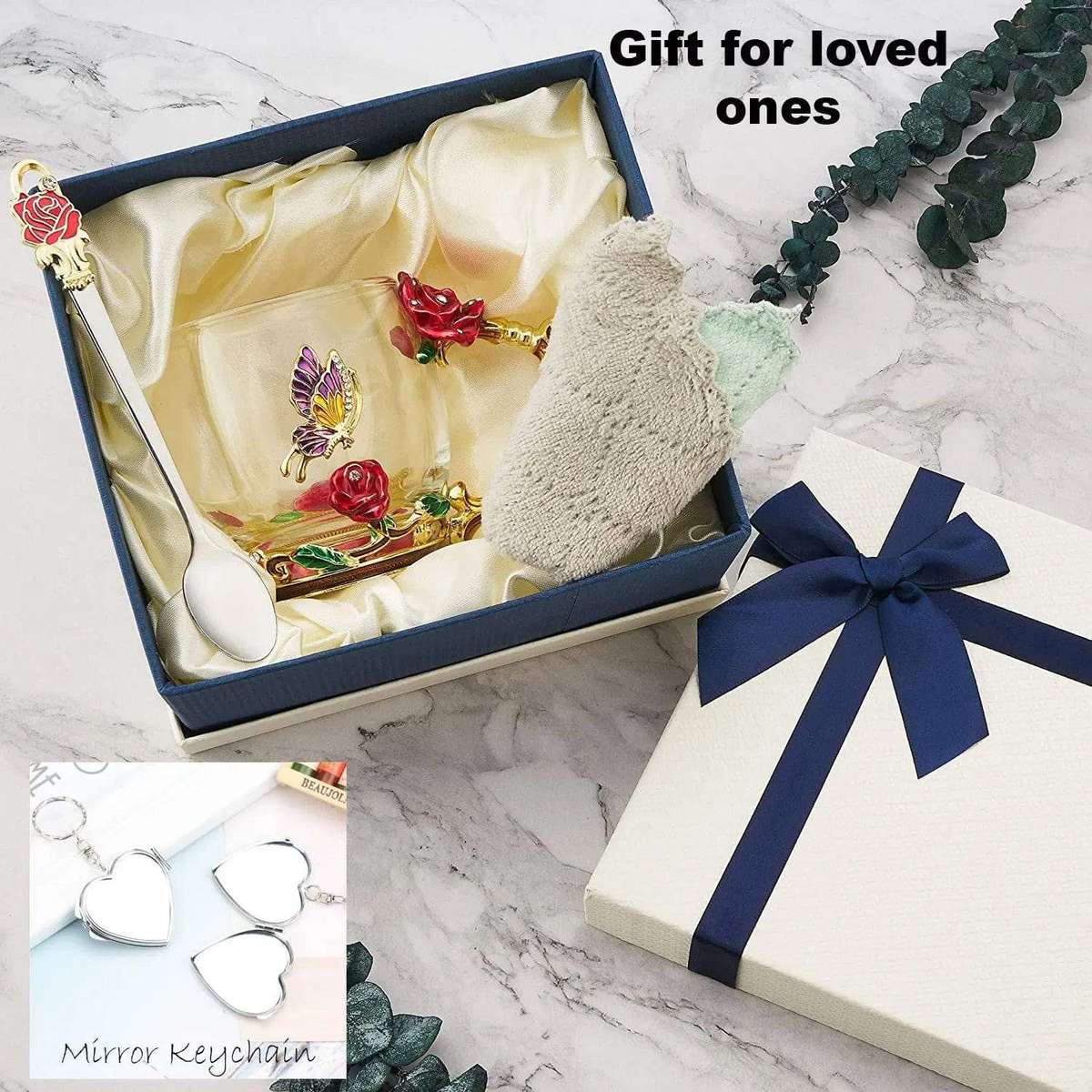 Enamel Glass Coffee Mug Gift Box Set-Rose Gold