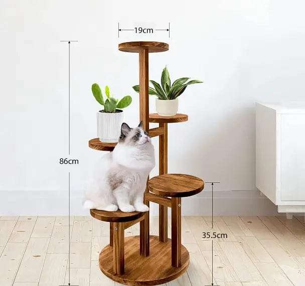 5 Tier Plant Stand With Wheels For Indoor - Walnut
