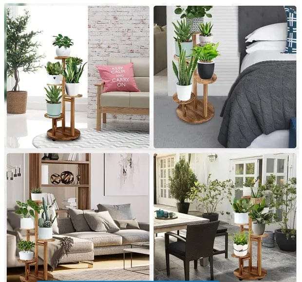5 Tier Plant Stand With Wheels For Indoor - Walnut